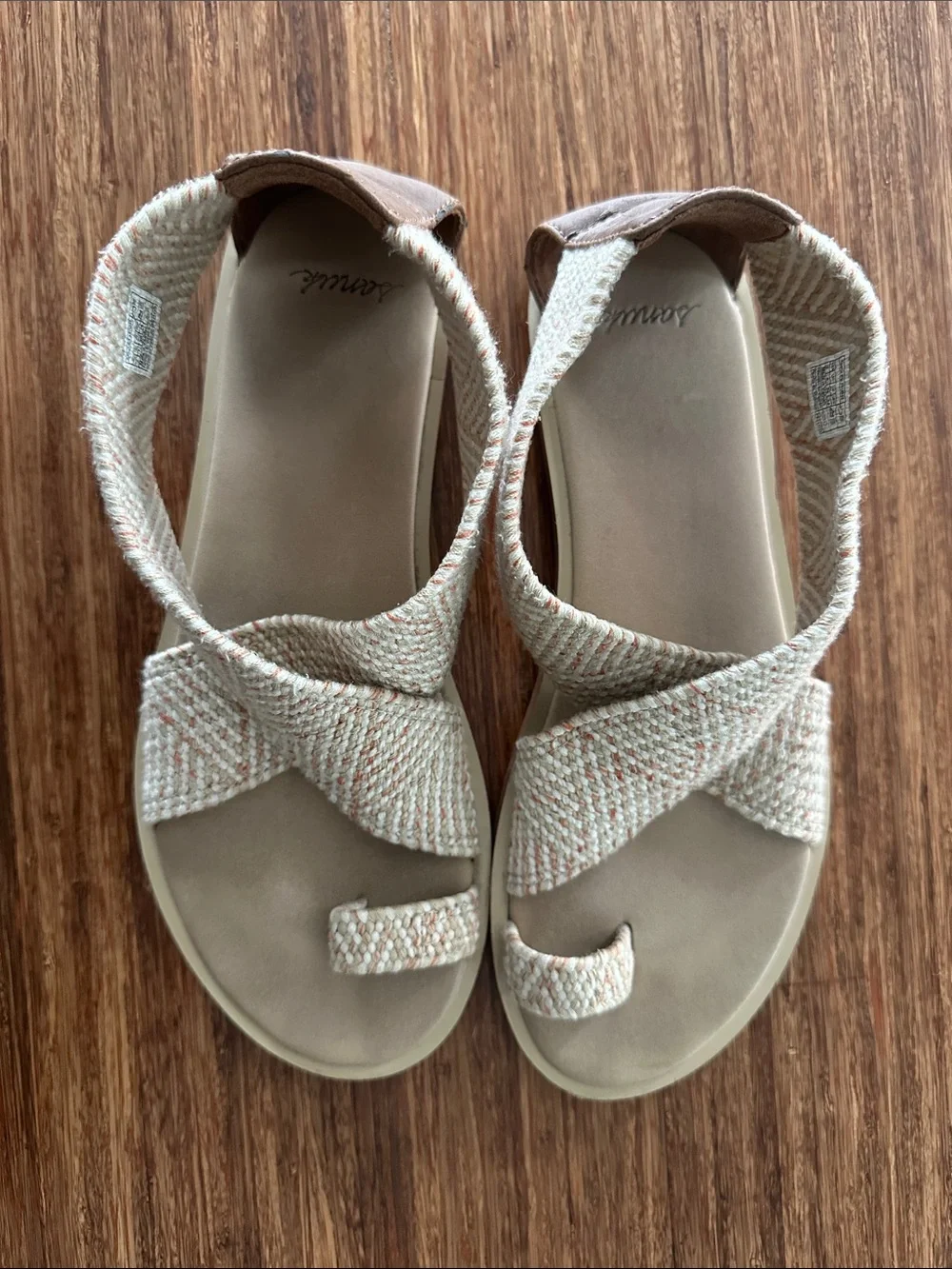 Sanuk Beige Woven Crisscross Sandals with toe loop